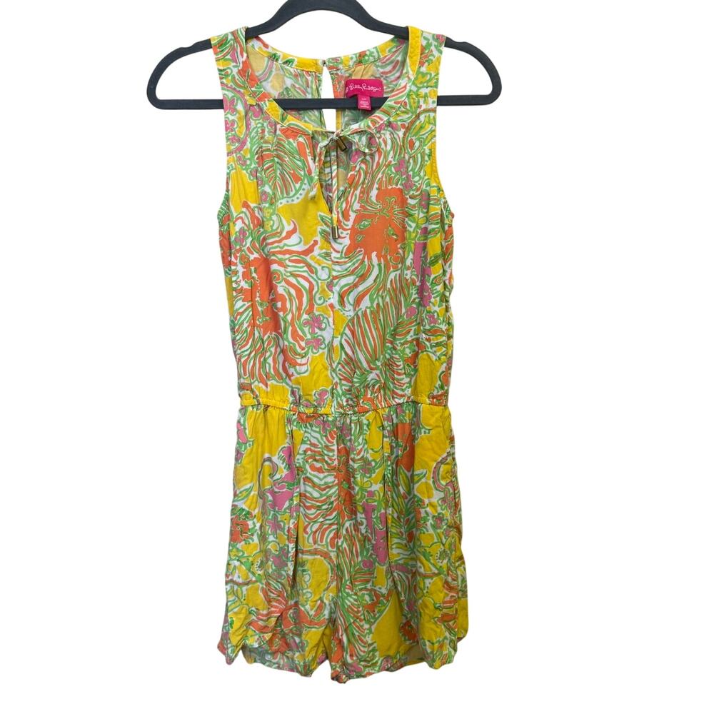 LILLY PULITZER SMALL YELLOW TROPICAL PAISLEY FLORAL SLEEVELESS ROMPER RAYON